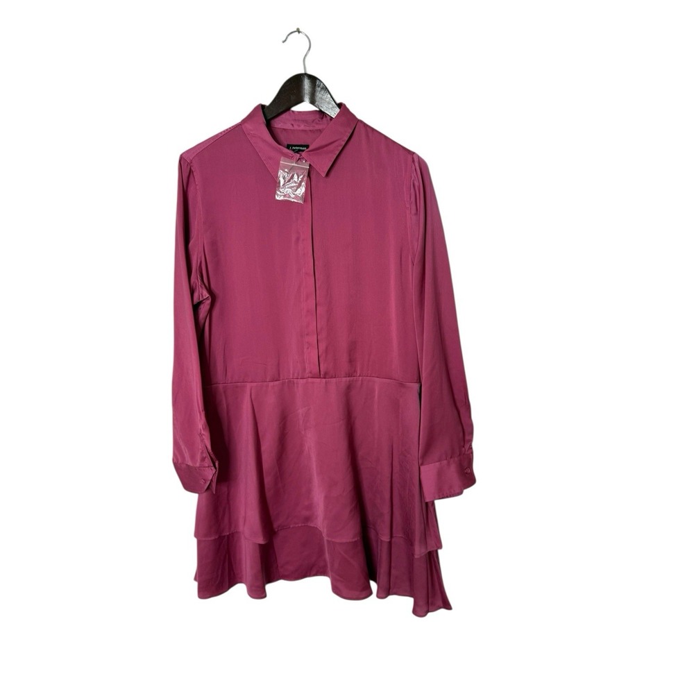 J. Peterman sz 12 pink satin shirt dress womens high low womens